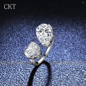 Cluster anneaux de luxe platine PT950 Moisanite Diamond Ring Women's Howe Set Heart Heart Pear Leedrop 6 Bijoux For Women
