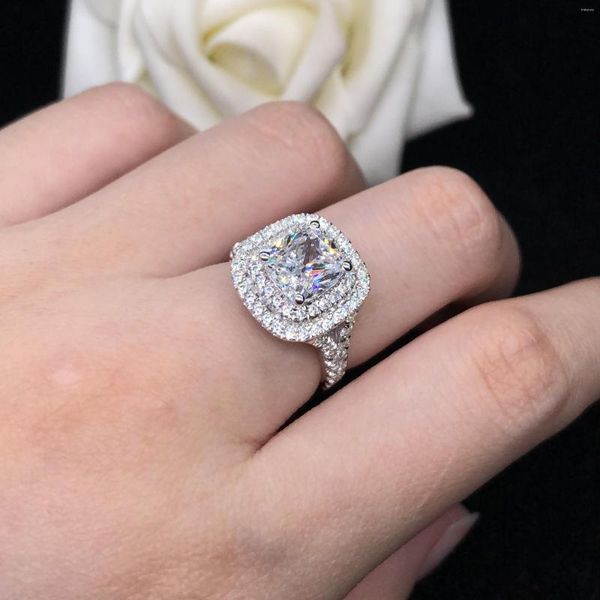 Cluster anneaux de luxe qualité solide 18k 750 bijoux en or blanc 3ct coussin coupé en diamant anneau AU750 Engagement pour femmes cadeaux