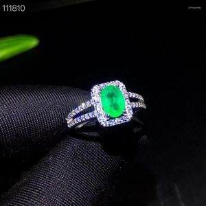 Cluster ringen luxe rechthoekige stijl natuurlijke en echte smaragdring 925 Sterling zilver