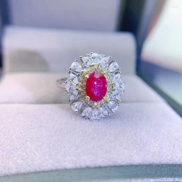 Bagues de cluster Bague de fiançailles Ruby de luxe pour femme 5mm 7mm 0.7ct naturel avec 3 couches plaqué or 18 carats bijoux en argent 925