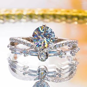 Cluster Ringen Luxe S925 Zilver D Kleur Prinses Kroon Moissanite Ring Voor Vrouwen Bruiloft Diamant GRA Certificaat Verjaardag Fijne Sieraden