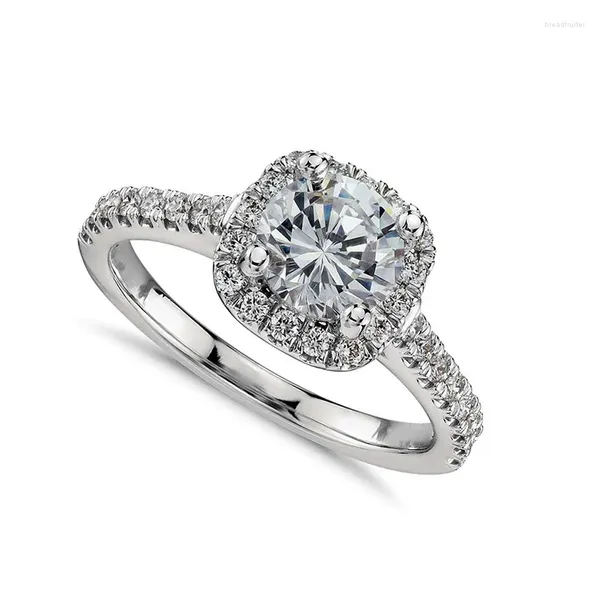 Anillos de racimo de lujo brillante cuadrado cristal fiesta de boda para las mujeres color plata clásico novia anillo de dedo joyería esposa aniversario regalo