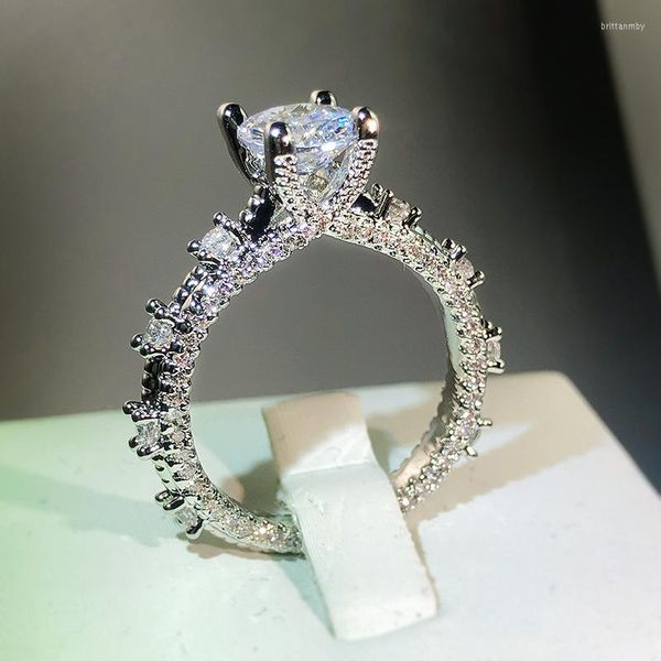 Bagues de grappe de luxe étincelant blanc Zircon broche ensemble anneau quatre rangées de diamants dames fête réception bijoux cadeau