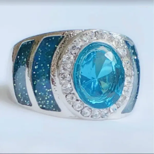 Cluster anneaux luxury doux romantique Bleu Ring Crystal Zircon Silver Couleur Engagement Anifrage Gift Femmes Fine Bijoux