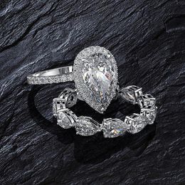 Bagues de grappe de luxe goutte d'eau 5ct Moissanite diamant bague ensembles 100% réel 925 argent Sterling fiançailles bande de mariage pour les femmes bijoux