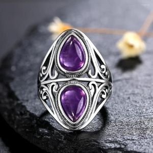 Cluster anneaux de luxe bijoux pour femmes S925 Silver Ring Vintage Natural Amethyst Wedding Anniversary Party Gifts for Women