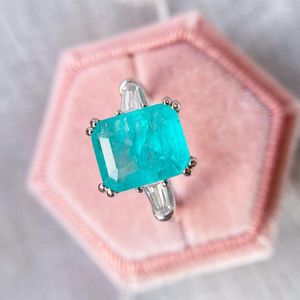 Bagues de Grappe Luxyimagic Brésilien Paraiba Tourmaline Pierres Précieuses Bague Pour Les Femmes Véritable Argent Sterling 925 Blanc Rhodium Fiançailles