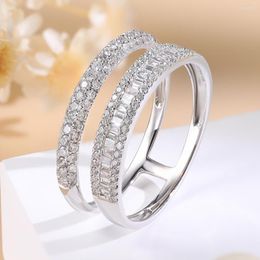 Cluster Rings M-Jaja Real Diamond Ring F Color vsi Clarity Luxe Design Solid 18K White Gold Au750 Baguette bruiloft Fijne sieraden