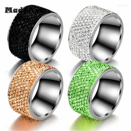 Bagues de cluster MadApe 8 rangées Zircon Femmes Mariage Acier inoxydable 11mm Taille 7-12 # Argent Couleur Bague de fiançailles pour cadeau