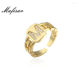 Anillos de racimo Mafisar 2024 Moda Hip Hop Ajustable Color Oro CZ A-Z Anillo de letra Declaración Nombre cuadrado para mujeres Regalo de niña