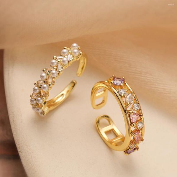 Anillos de racimo Mafisar moda simple chapado en oro color circón perla geométrica anillo abierto mujeres lujo delicado boda fiesta joyería al por mayor