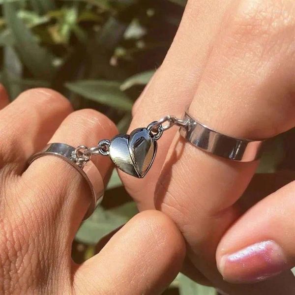 Anillos de racimo Cadena magnética Parejas Pareja romántica Anillo Amor Corazón Colgante Apertura Mujeres Amantes Joyería Regalo del día de San Valentín