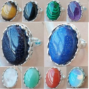 Cluster Rings Malachite Crystal Tiger Eye Jaspe Aventruine Blue Sand Lapis Lazuli Opal Oval Women Men Bead Ring 7-12 