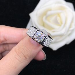 Clusterringen mannelijke ring 1ct ronde gesneden diamant verloving sieraden solide platina 950 r073