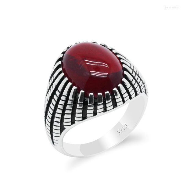 Cluster Anneaux Homme Bague En Argent 925 Pour Hommes Naturel Rouge Corindon Pierre De Mode Fontaine Bibelot Conception Délicate Fine Bijoux De Mariage