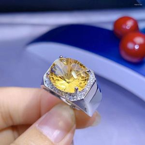 Cluster ringen man ring citrine zilver felgele mode sieraden fabriek direct verkopen goed gesneden verjaardagsfeestje cadeau spiermacht