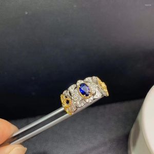 Cluster Rings Homme Bague en argent Ocean Blue Sapphire Gemstone 925 Sterling Natural Gem Gold Plated Luxury Character Birthday Gift