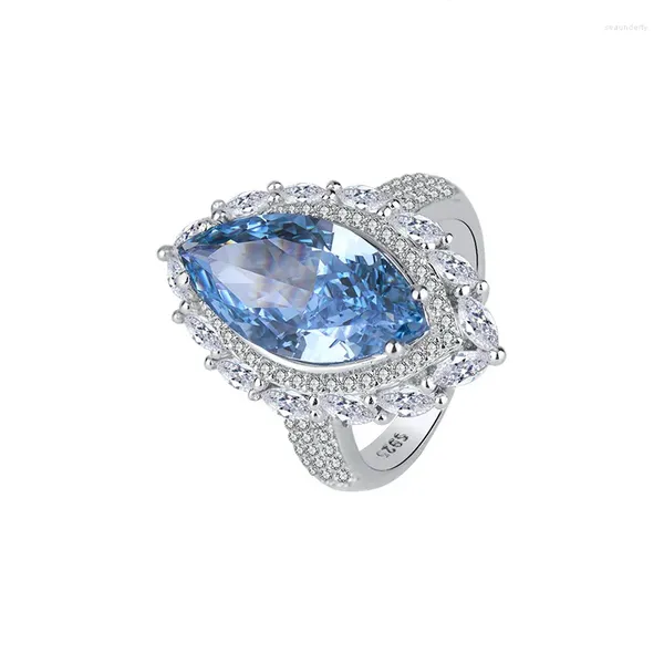 Cluster anneaux marquise bleu couleurs diamant 925 sterling eternity ring fan bande de mariage bijoux de bijoux pour elle