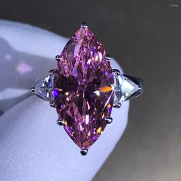 Clusterringen Marquise gesneden 8 ct 3ex vvs roze kleur gecreëerd Moissanite stenen bruiloft mousserende verlovingsfeestje fijne sieraden ring maat 5-9