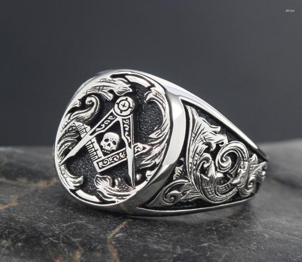 Cluster anneaux Mason Skull and Bones Signet Masonic Hand Sterling Silver Ring2517161