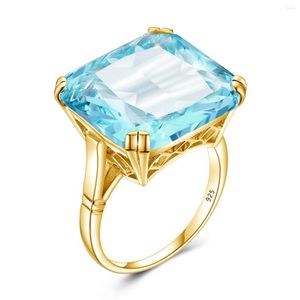 Bagues de cluster massives femmes chevalière aigue-marine bague argent 925 avec pierre anniversaire de mariage luxe femme bijoux femme cadeau tendance