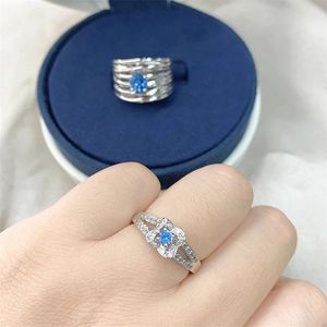 Anillos de racimo Mauboussin 925 Plata esterlina Mujer Romántica Joyería fina Azul Topacio Compromiso Boda Anillo de piedra natal