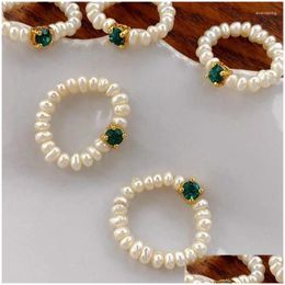 Bagues de cluster Meetsoft 925 Sier mignon petite perle de zircone verte rezisable pour la mode femmes bijoux fins accessoires minimalistes goutte ote0L