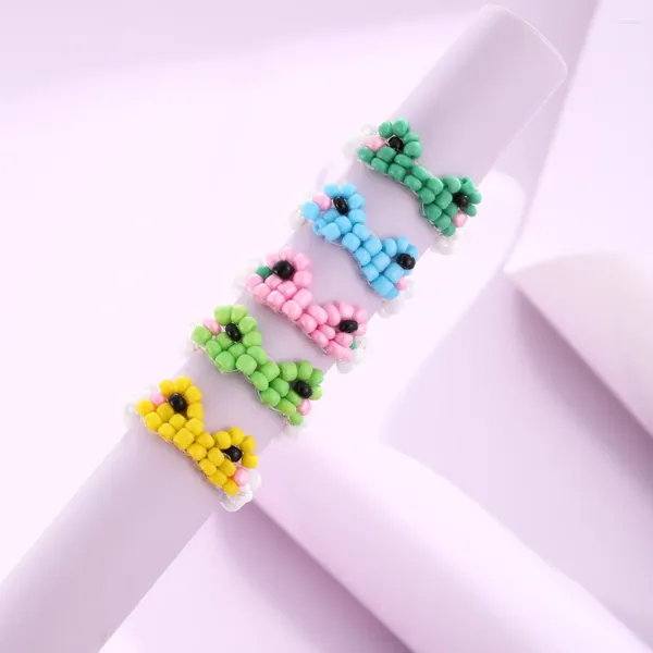 Anillos de racimo Meetvii lindo multicolor pequeño anillo de rana versión coreana cuentas de arroz tejidas a mano mujeres niña pequeña joyería de dedo fresco