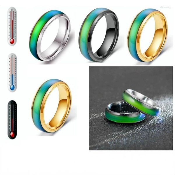 Anillos de racimo Meetvii Romántico Cambio de color Anillo inoxidable Estado de ánimo Emoción Sensación Temperatura Parejas para mujeres Hombres Tono Joyería Regalo