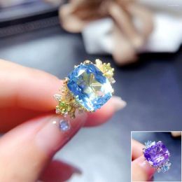 Cluster Ringen MeiBAPJ 10 12 Natuurlijke Sky Blue Topaz/Amethist Mode Ring Voor Vrouwen Real 925 Sterling Zilveren fijne Bruiloft Sieraden