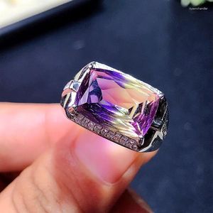 Bagues de cluster MeiBaPJ 10 14 Dream Cut Naturel Ametrine Gemstone Bague de mode pour hommes réel 925 Sterling Silver Fine Charm Party Bijoux