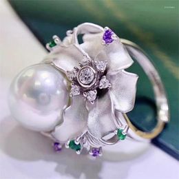 Cluster anneaux meibapj 11-12 mm natural blanc semi-lingound perl fleur de mode anneau 925 Bijoux de mariage fin en argent sterling pour les femmes