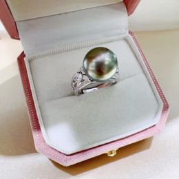 Cluster-Ringe MeiBaPJ 11mm Natürliche Pfau Blaue Runde Perle Mode Ring Echt 925 Silber Leerer Halter Feiner Hochzeitsschmuck für Frauen
