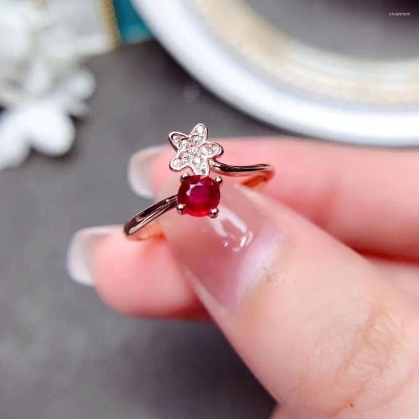 Bagues de cluster MeiBaPJ 4mm Petit Ruby Naturel Gemstone Fashion Starfish Bague pour femmes Real 925 Sterling Silver Fine Bijoux de mariage