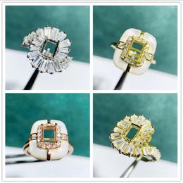 Cluster anneaux meibapj 5 mm 7 mm réel 925 argent rectangle rectangle de fleur de pierre anneau de fleur diy supports vides pour femmes bijoux en charme fin