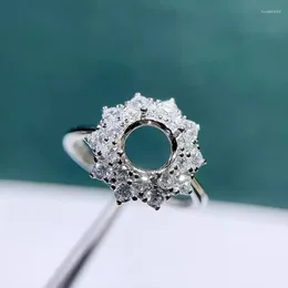 Cluster anneaux meibapj 6 mm pierre ronde 925 argent sterling fleur fleur zircon anneau de bague diy support vide pour femmes bijoux en charme fin