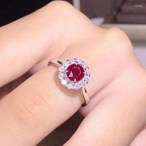 Bagues de grappe MeiBaPJ 7 7mm naturel Pigeon sang rouge rubis bague en pierres précieuses pour les femmes véritable 925 en argent Sterling bijoux de mariage fins