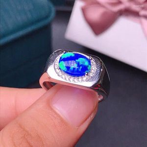 Cluster Ringen MeiBaPJ 7 9 Natuurlijke Blauwe Opaal Edelsteen Mode Ring Voor Mannen Echt 925 Sterling Zilver Charm Fijne Bruiloft sieraden