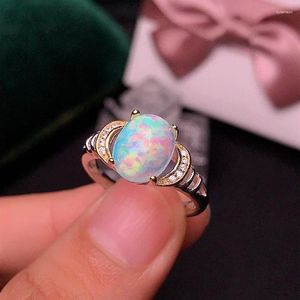 Anillos de racimo MeiBaPJ 8/10 Natural Opal Piedra preciosa Moda Anillo colorido para las mujeres Real 925 Sterling Silver Charm Joyería de boda fina