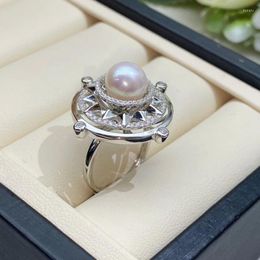 Cluster anneaux meibapj 8-9 mm anneau de mode perle rond naturel diy 925 argent vide paramètre fin de mariage fin de mariage pour les femmes