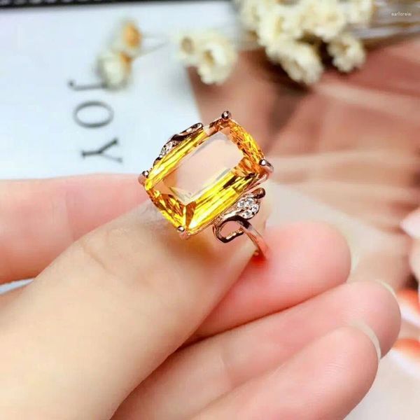 Anillos de racimo MeiBaPJ Nido de pájaro Corte Natural Citrino Piedra preciosa Anillo de moda para mujeres Real 925 Plata esterlina Joyería de boda fina