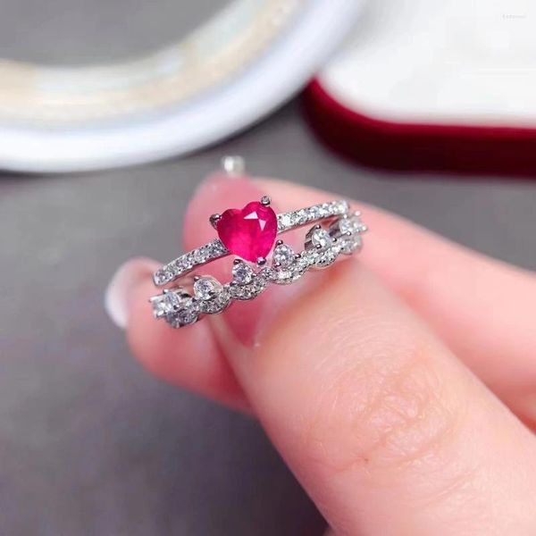 Bagues de cluster Meibapj Burning Ruby Gemstone Fashion Heart Bague pour femmes Real 925 Sterling Silver Fine Bijoux de mariage