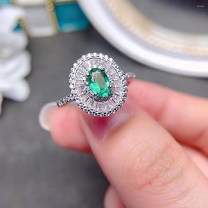 Bagues de cluster Meibapj Naturel Emerald Mode Ellipse Bague pour femmes Réel 925 Sterling Silver Charm Fine Bijoux de mariage