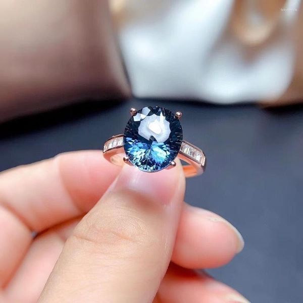 Anillos de racimo MeiBaPJ anillo de corazón de amor de topacio azul Londres Natural para mujer joyería de fiesta fina de Plata de Ley 925 auténtica