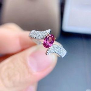 Anillos de clúster Meibapj Natural Red Garnet Gemstone Tendy Simple Ring for Women Real 925 Sterling Silver Charmy Jewelry