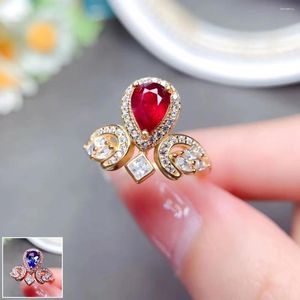 Cluster anneaux meibapj Natural Ruby / Tanzanite Gemstone Fashion Ring pour les femmes Real 925 Bijoux de mariage en argent sterling