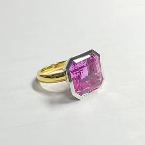 Cluster Ringen Meisidian Design Lab Roze Saffier 20 Gemston 925 Sterling Sliver Twee Kleur Plaat Wit Goud Vrouwen Ring