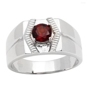 Clusterringen Heren Natural Red Garnet Ring 925 Silver Sterling Band 6mm edelsteen januari Birthstone Birthday Gift R502RGN