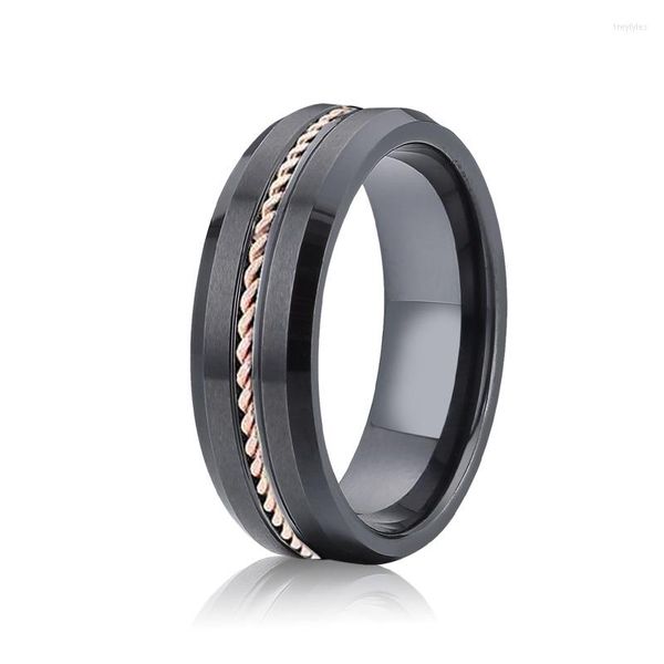 Cluster Anneaux Men's Ring Black Ceramic Alliance Band de mariage pour couples Bijoux Bijoux 14K Rose Gold Twist Mariage Femmes