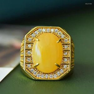 Cluster Ringen Mannen Baltische Amber Ring Vrouwen Healing Edelsteen Fijne Sieraden Echte Natuurlijke Gele Ambers Grote Verstelbare Mode Accessoires